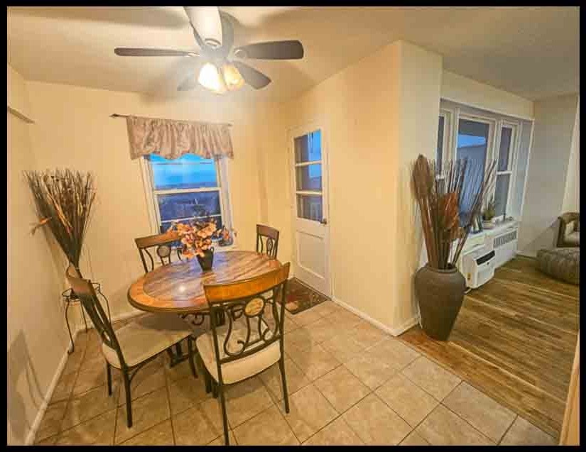 Dining area with water views